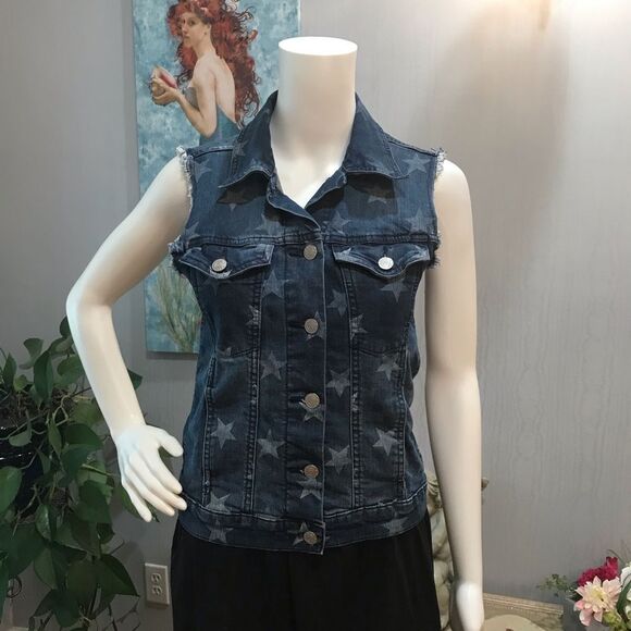 Rock & Republic Gunshow Stars Denim Vest Blue Sz XS - Picture 8 of 16